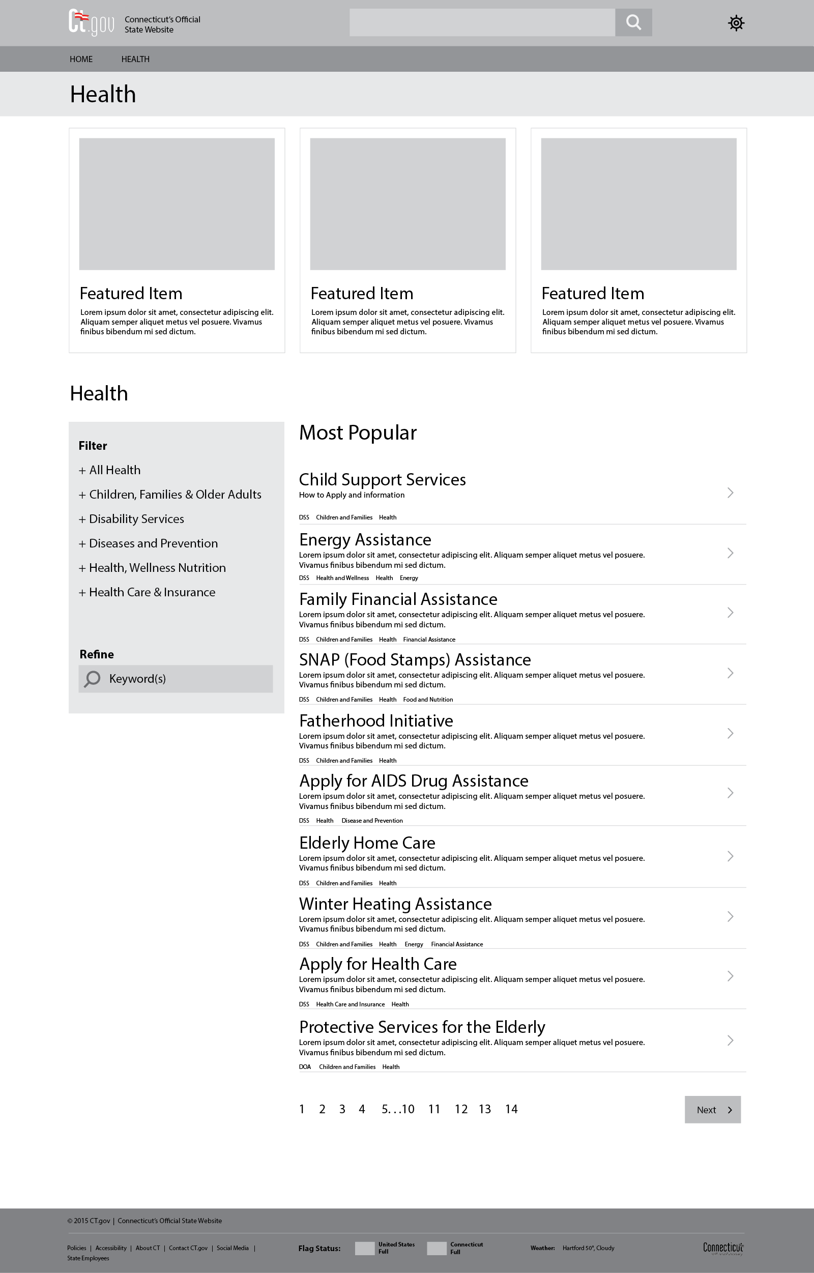 Wireframe of interior page